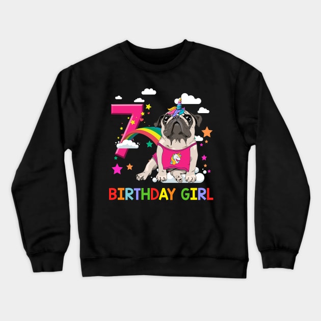 Pug Birthday - 7 Years Old Unicorn Pugicorn Party Crewneck Sweatshirt by martinyualiso